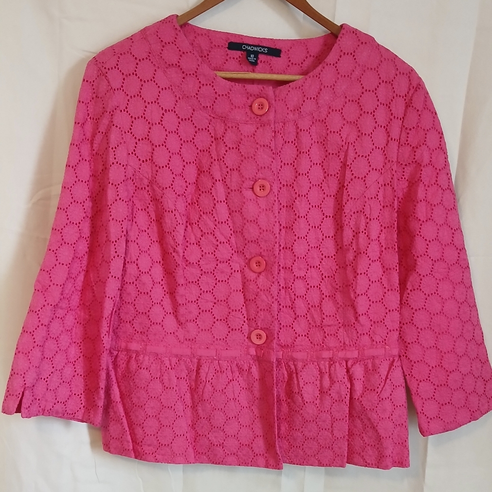 Chadwicks Pink Eyelet Button-Up Top Or Jacket